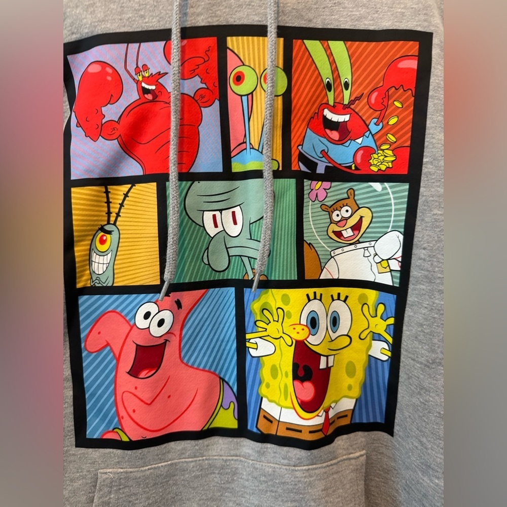 Nickelodeon SpongeBob SquarePants Character Grid Gray Hoodie M - Picture 2 of 4